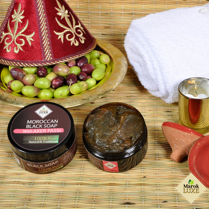Natural Black Soap Moroccan Aker Fassi Body Exfoliation Hammam Spa Skin Care