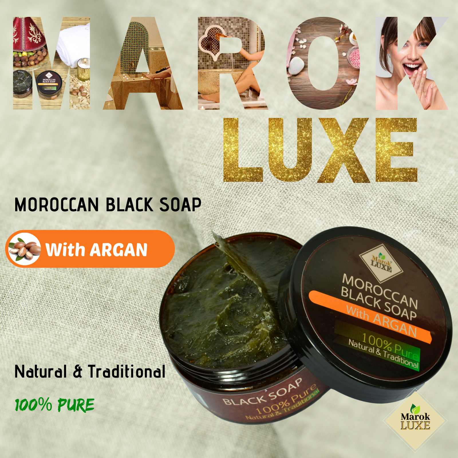 Moroccan Argan Oil Black Soap Natural Hamam Body Exfoliating Skincare Beldi Soap